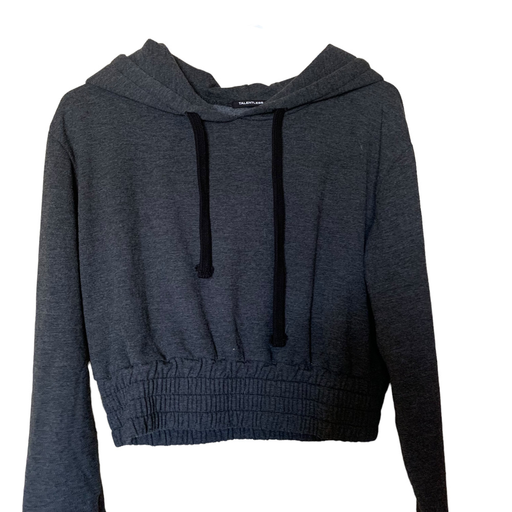 Talentless Gray Cropped hoodie Black drawstring hood sz M